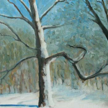 Painting of tree in snowy landscape