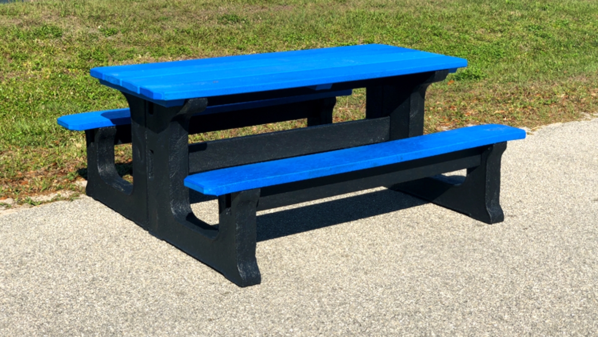 blue picnic table