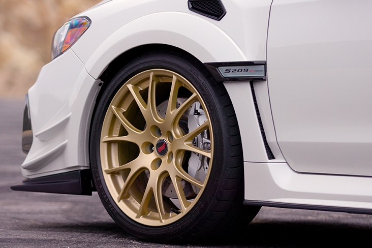 close up of Subaru WRX STI S209 wheel