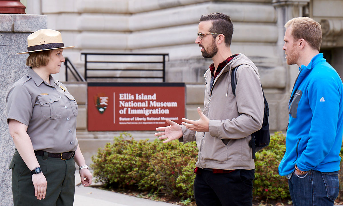 Rock the Park hosts Colton Smith and Jack Steward on Ellis Island.