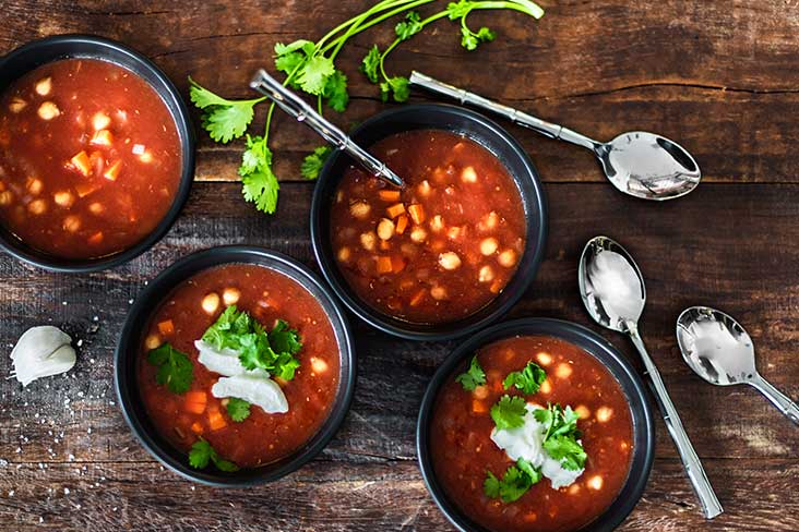 Chickpea tomato soup in bowls