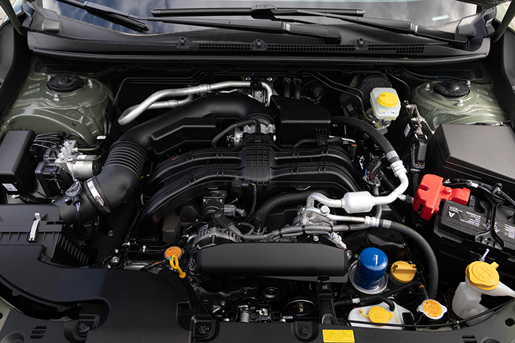 Under-the-hood view of a 2024 Subaru Crosstrek Sport engine