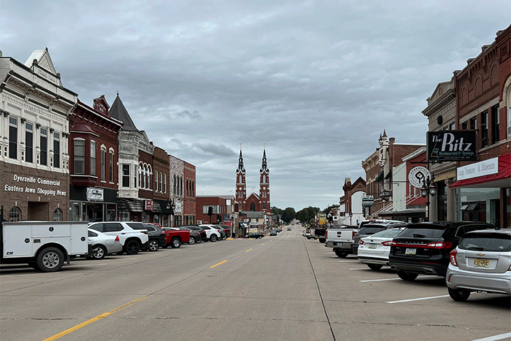 First Avenue in Dyersville, Iowa, features The Ritz Restaurant & Lounge, established in 1948.
