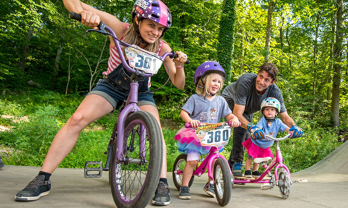 The Pastrana family lining up for a backyard race.