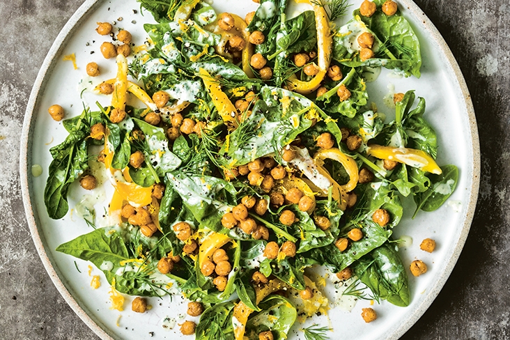 Spinach Salad With Blackened Chickpeas