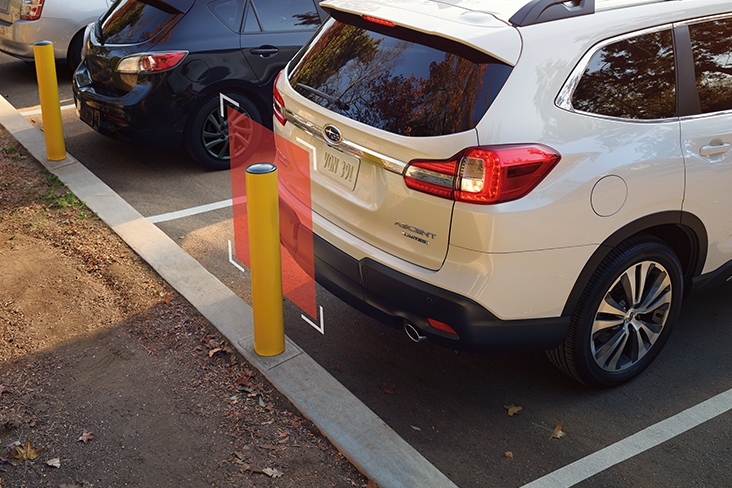 Reverse Automatic Braking, shown on a 2021 Subaru Ascent in a parking lot.