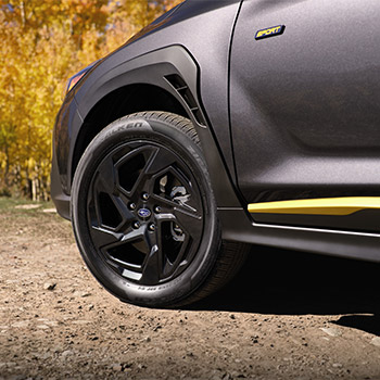 Detailed photo of front driver side wheel of Crosstrek