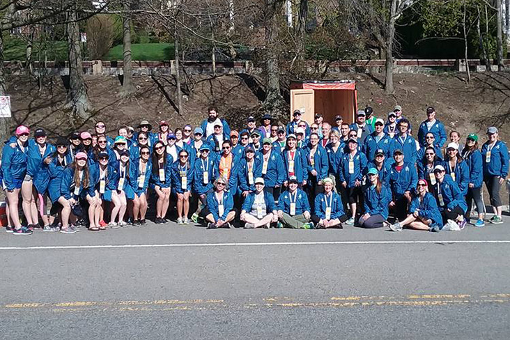 Group shot of the water stop volunteers from the Boston Marathon.