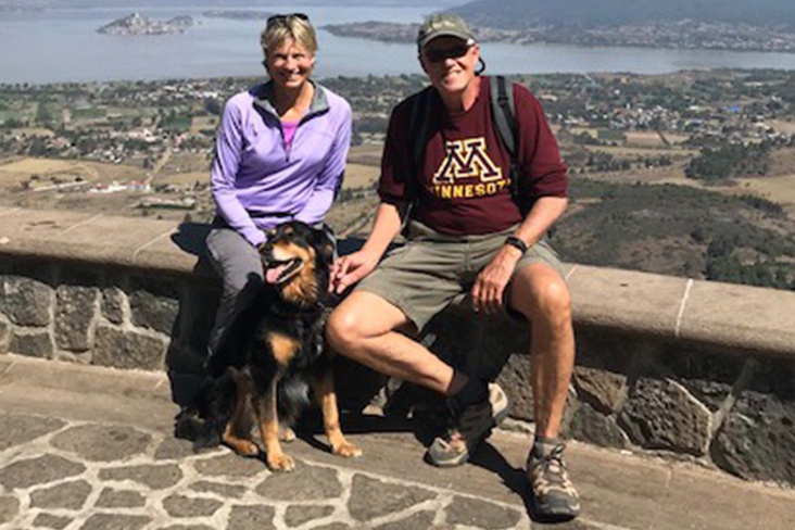 Writer Jane Hall with her husband, Scott, and their dog, Flambeau