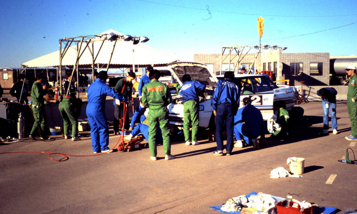 “Each team member was trained on his particular job that he had to perform when the vehicles came in for their driver change,” says Tony. When cars came off the track, crew members had two minutes to refuel, check fluids, check air pressure in the tires and execute a driver change. The crew changed tires every 96 hours.