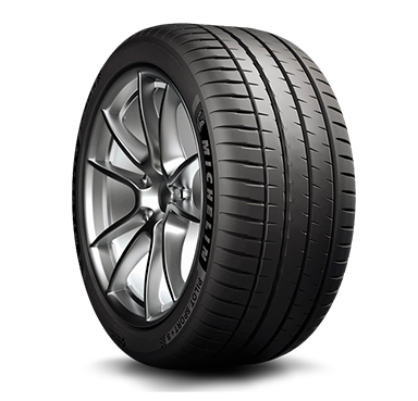 A Michelin<small><sup>®</sup></small> Pilot Sport 4 S tire with a silver rim.