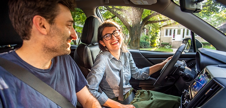 Author Gina Bazer and her husband, Mark, take the 2019 Forester for a spin.