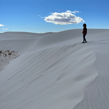 Maggie and Everest enjoying White Sands National Park