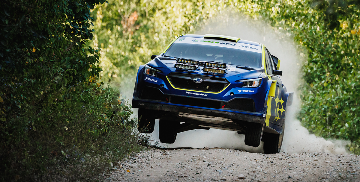 Subaru Motorsports USA driver Brandon Semenuk and co-driver Keaton Williams compete at the American Rally Association Ojibwe Forests Rally on August 26, winning in an all-new Subaru WRX rally car.