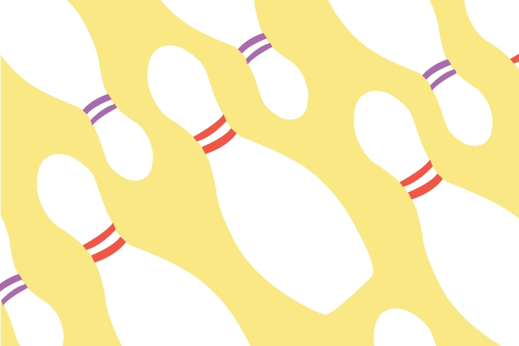 Pastel-colored illustration of a bowling pin pattern