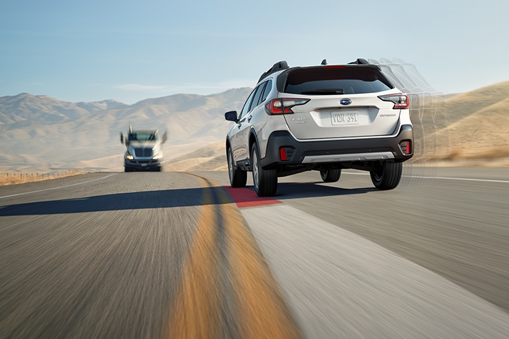 2021 Subaru Outback using Adaptive Cruise Control on the road.