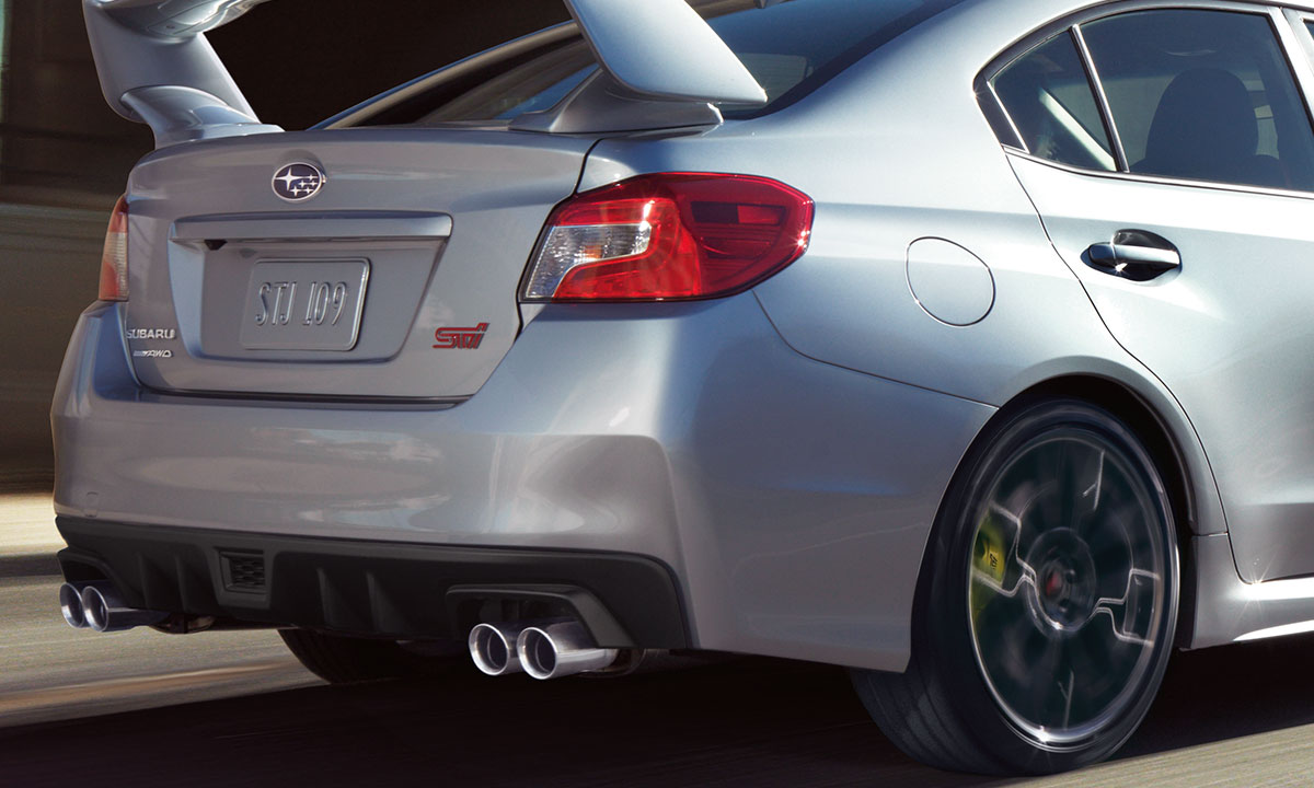 Rear view of the WRX STI exhaust system.