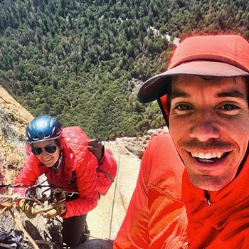 Dierdre Wolownick with her son, Alex Honnold, during a climb.