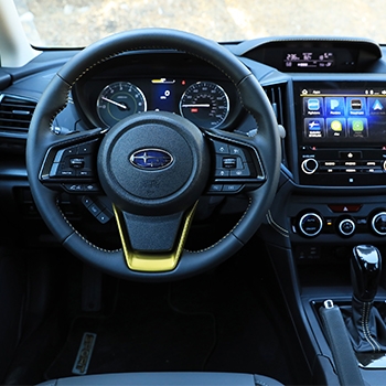 interior shot of 2021 Crosstrek Sport steering wheel