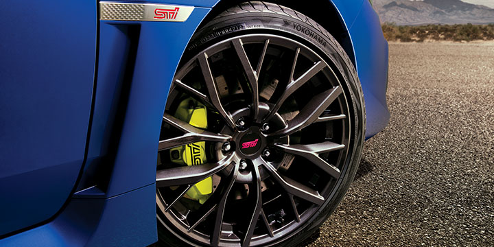 Brembo brake calipers on the 2018 Subaru WRX STI.