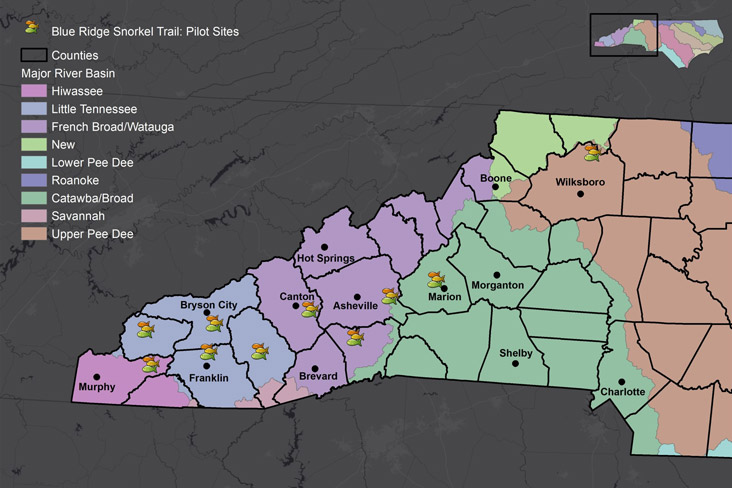 Site map of the Blue Ridge Snorkel Trail courtesy of the Blue Ridge Snorkel Trail