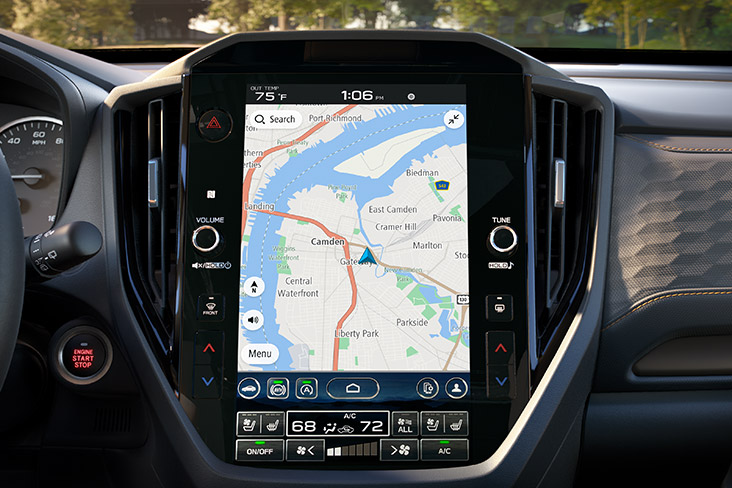 The available 11.6-inch high-resolution touchscreen showing navigation.