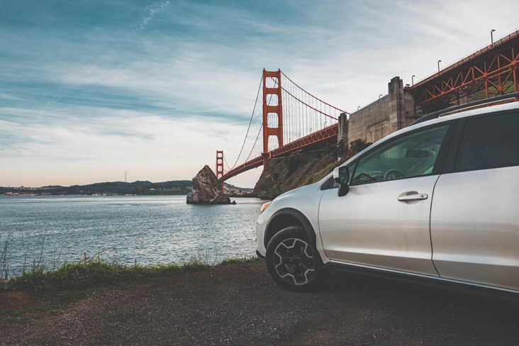 Subaru under bridge