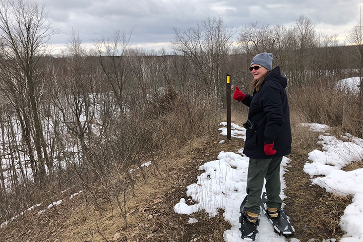 Jackie Scharfenberg leading Dawn Reiss along the Butler Lake Trail