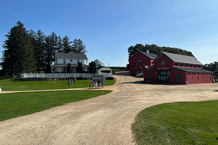 The driveway, entrance and barns at the Field of Dreams in Dyersville, Iowa