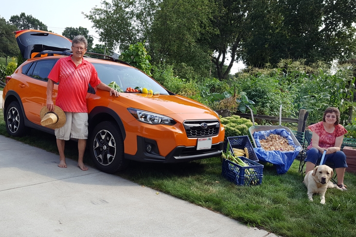 orange 2018 Subaru Crosstrek with vegetables