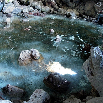 A frozen pool of ice at Lava Beds National Monument, Tulelake, California