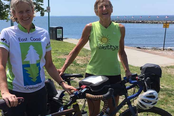 Dee and Lisa at park on Connecticut coast East Coast Greenway