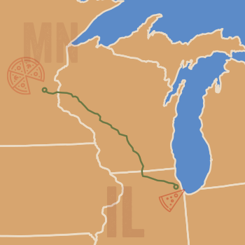 “The couple’s route from Chicago to Minneapolis for their favorite pies from Pizzeria Lola.”