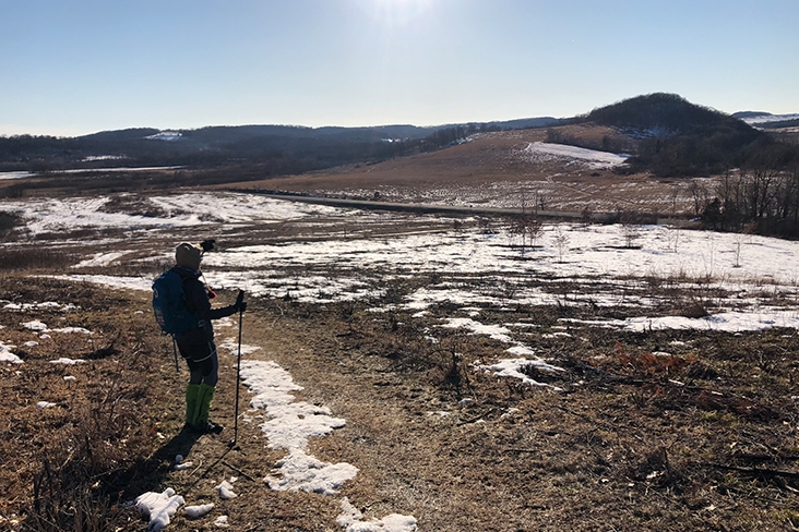 Melanie Radzicki McManus hiking at the Eastern Lodi Marsh Segment