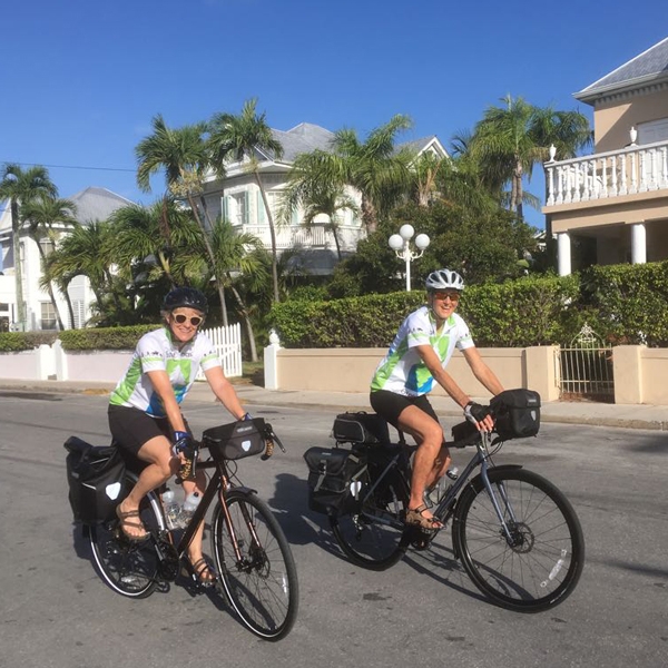 Deirdre Bird and Lisa Watts riding bikes