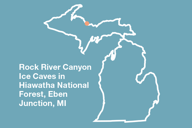 A simple outlined map of Michigan with Eben Junction marked in orange.