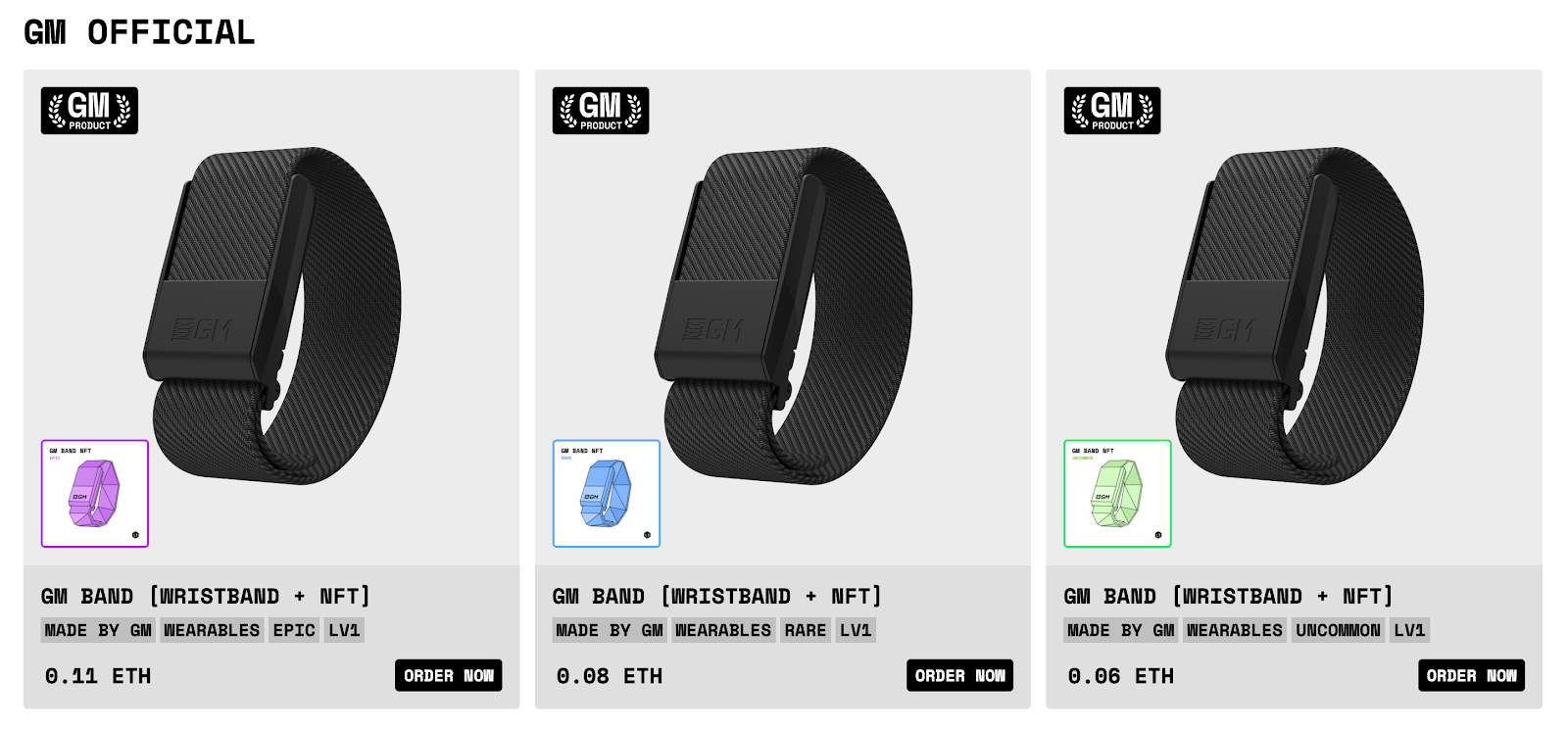 The range of GM Bands on sale in the GM Store.