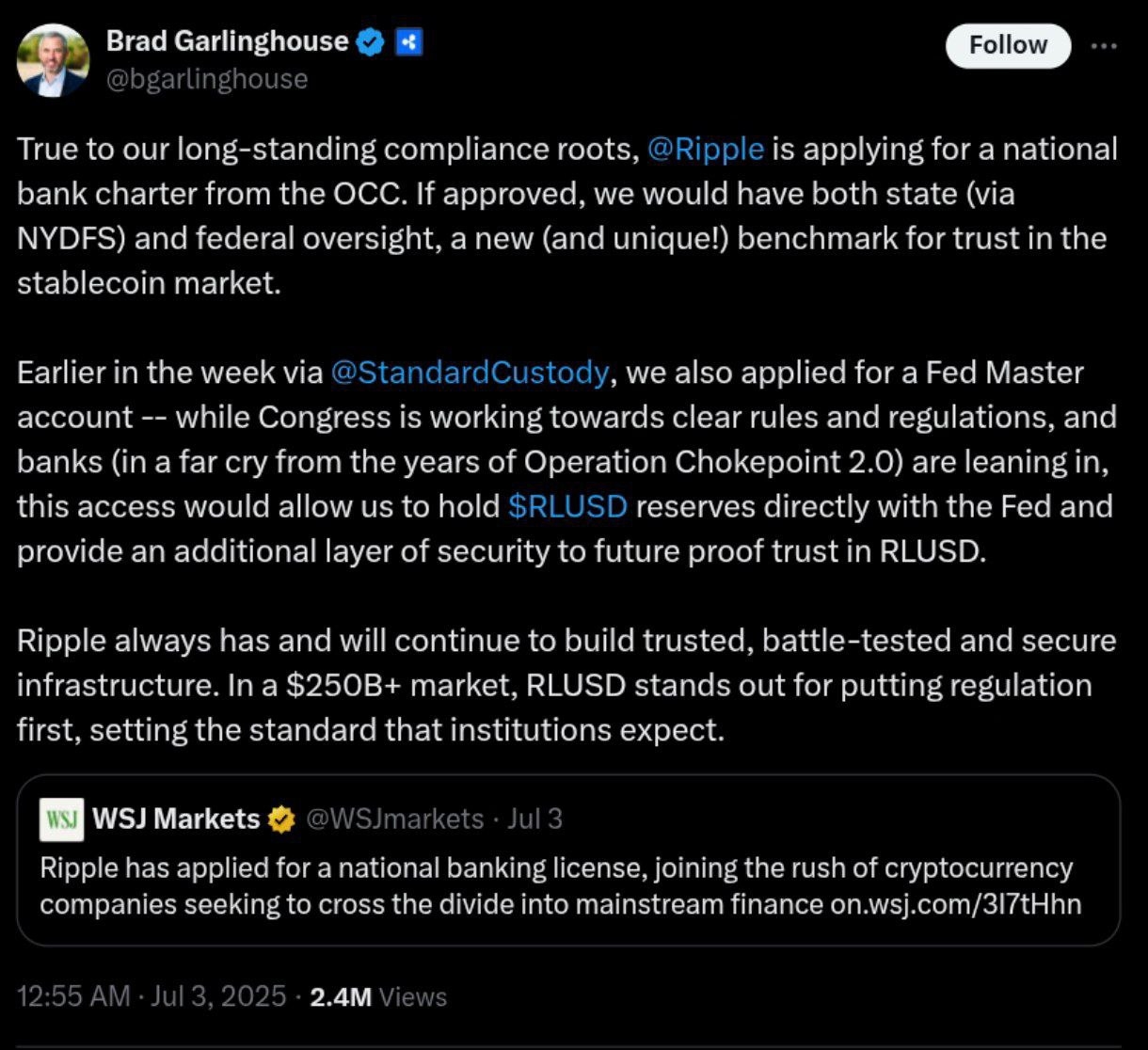 ステーブルコイン規制が強まる中、銀行免許取得と連邦準備銀行マスターアカウントへのアクセスを目指すRipple | Bybit Learn