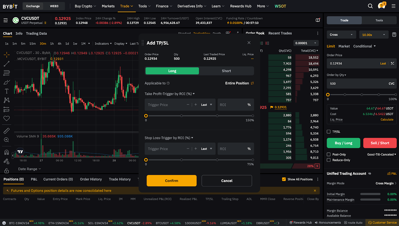 Adding TP/SL feature to Buy/Long CVCUSDT.