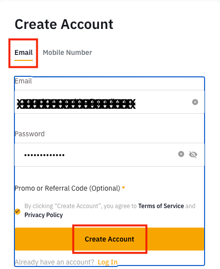 Bybit Email Sign Up with Create Account button (on desktop)