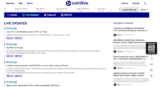 Live update page on Coinlive.