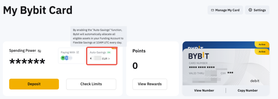 Bybit Card Auto-Savings function.