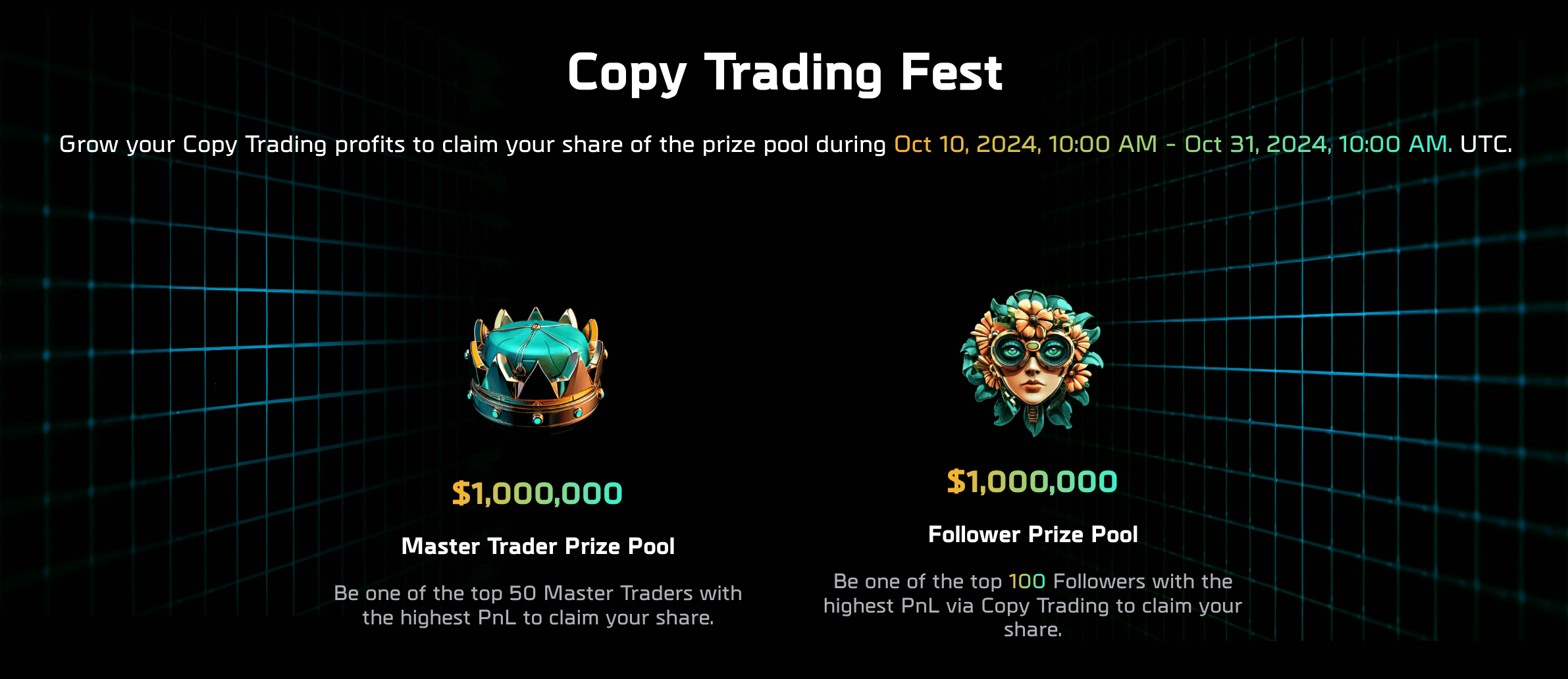 Copy Trading Fest prize pools for Master Traders and Followers.