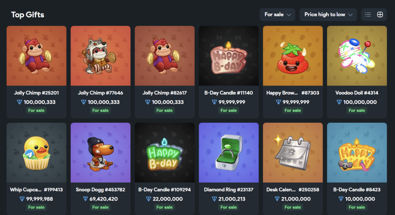 Маркетплейс Telegram-подарков на Fragment