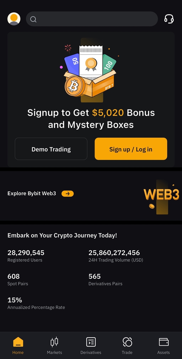 Bybit regisztráció lépései mobilon.
