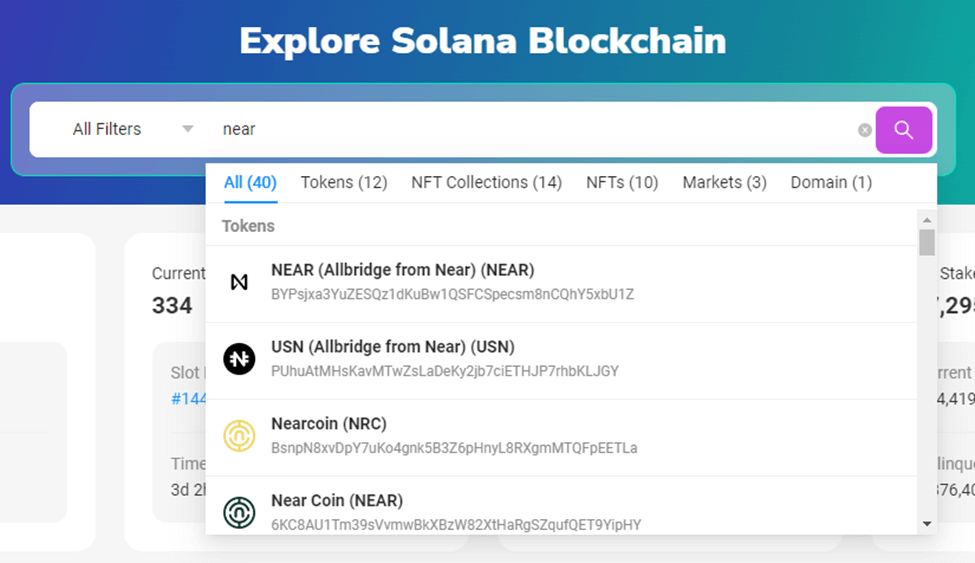Token search on Solscan