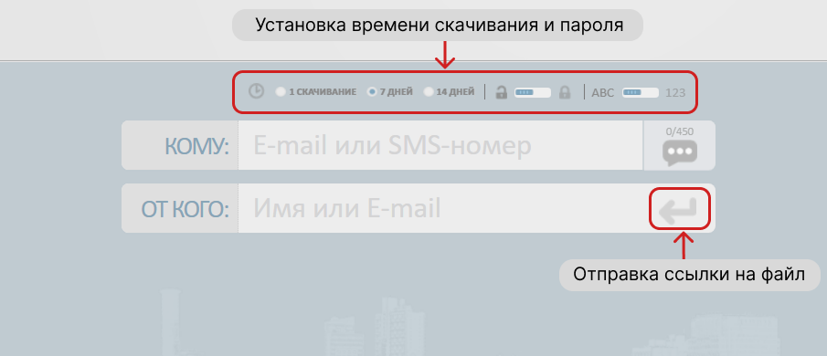 Параметры скачивания и ввод адреса в сервисе DropMeFiles