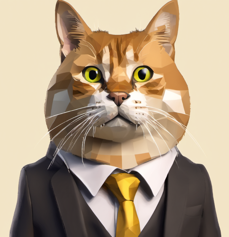 Image of a cat in suit generated from our prompt.