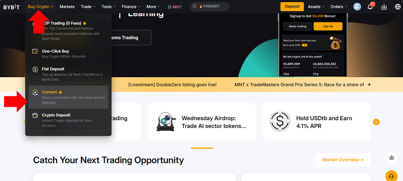 Bybit変換を使用した暗号資産の変換方法（手数料無料） | Bybit Learn