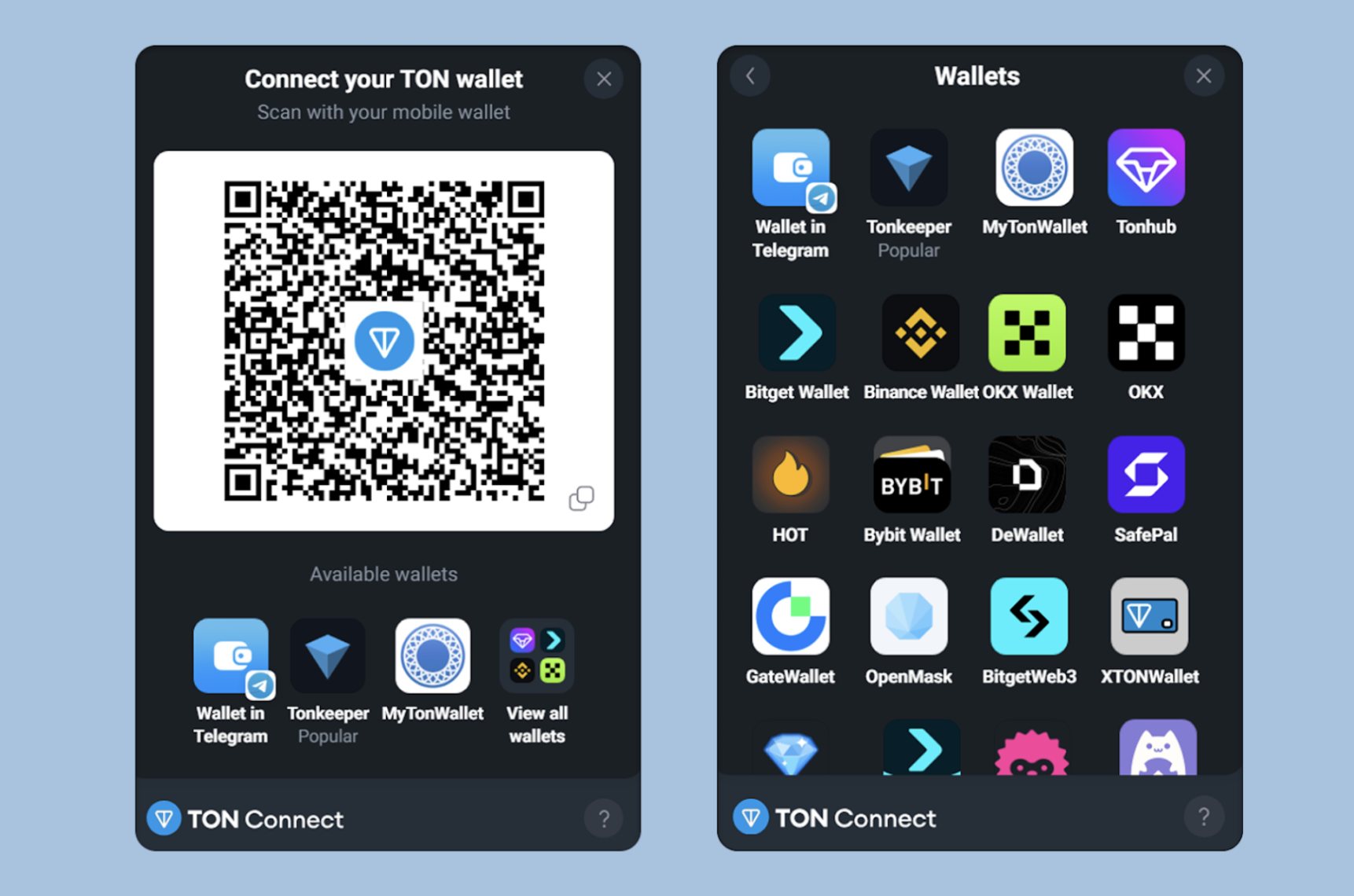 Подключение TON-кошелька к Fragment и выбор кошелька